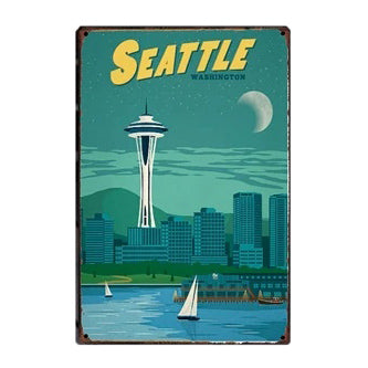 Plaque métal déco vintage 🌍 ETATS UNIS Seattle N° 4 ✔