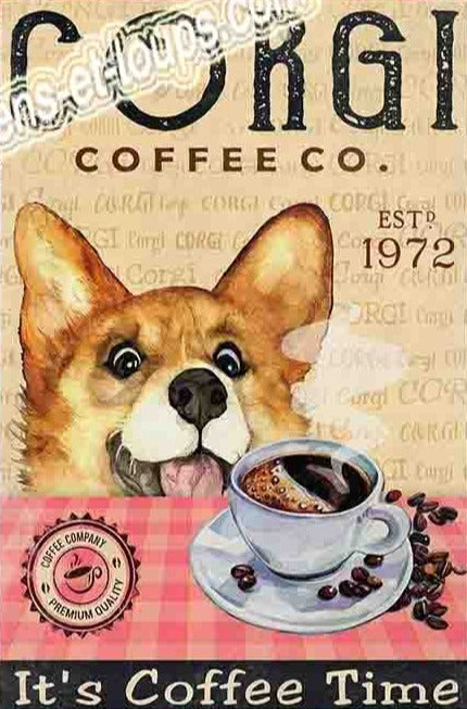 CORGI PLAQUE CORGI COFFEE CO. IT'S COFFEE TIME