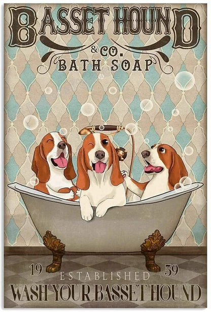 PLAQUE 3 BASSETS DANS UNE BAIGNOIRE