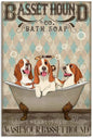 PLAQUE 3 BASSETS DANS UNE BAIGNOIRE