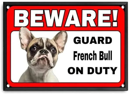 BULLDOG PLAQUE BEWARE GUARD FRENCH BULL ON DUTY