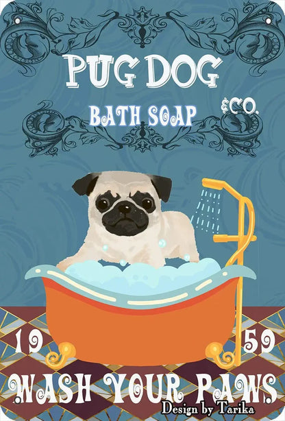 CARLIN PLAQUE PUG DOG BATH SOAO & CO. WASH YOUR PAWS