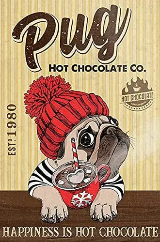 CARLIN PLAQUE PUG HOT CHOCOLATE CO. HAPPINESS HOT CHOCOLATE