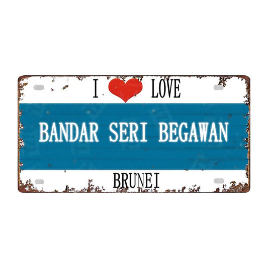 Plaque métal déco vintage 🌎 BANDAR SERI BEGAWAN Brunei N° 6 ✔