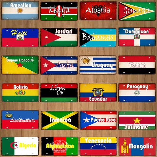 【YZFQ】Bandera Nacional de Cuba, Yemen, Haití, Bahamas, Uruguay, recuerdo de viaje Vintage de Metal, tienda de pared, decoración artística para el hogar, 30x15cm DC-1416B