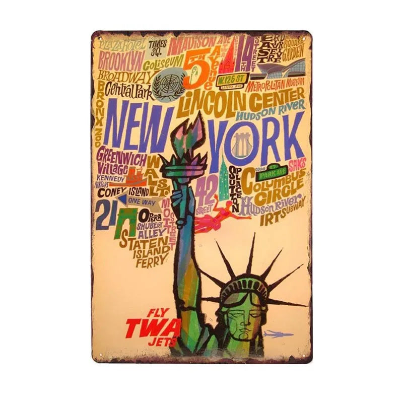 Plaque metal deco vintage 🌎 NEW YORK Etats Unis N° 173 ✔