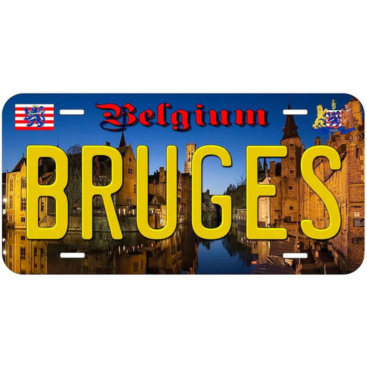 Plaque métal déco vintage 🌍 BELGIQUE Bruges N°4 ✔