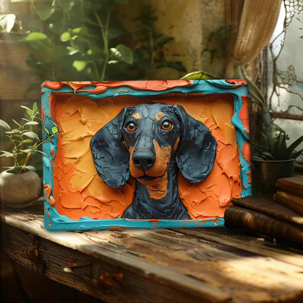 Vintage dekorativer Metallteller 🐕 DACHSHUND Nr. 73 ✔ 