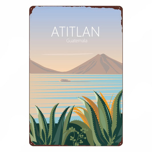 Plaque métal déco vintage 🌍 ATITLAN Guatemala N° 4 ✔