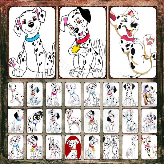 101 Dalmatians Disney Metal Signs Black White Dogs Metal Poster Cute Cartoon Animal Tin Signs Wall Stickers for Home Decoration