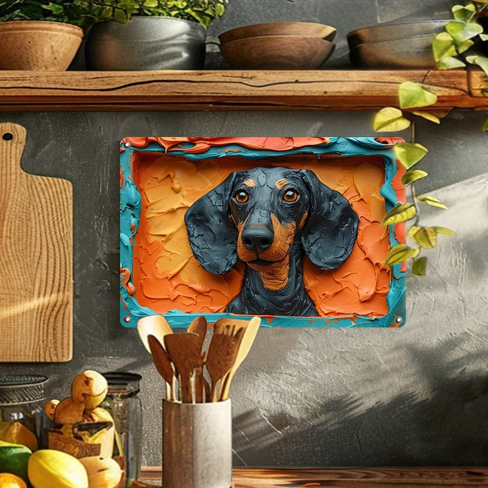 Vintage dekorativer Metallteller 🐕 DACHSHUND Nr. 73 ✔ 