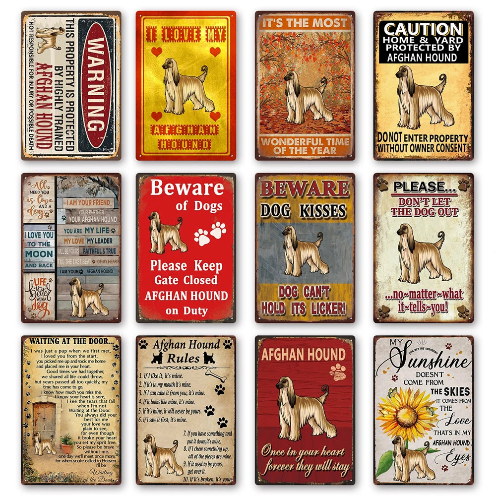 Plaque métal déco vintage 🐕‍🦺 LEVRIER Afghan N° 70 ✔