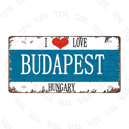 Plaque métal déco vintage 🌍 BUDAPEST Hongrie N° 8 ✔