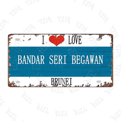 Plaque métal déco vintage 🌎 BANDAR SERI BEGAWAN Brunei N° 6 ✔