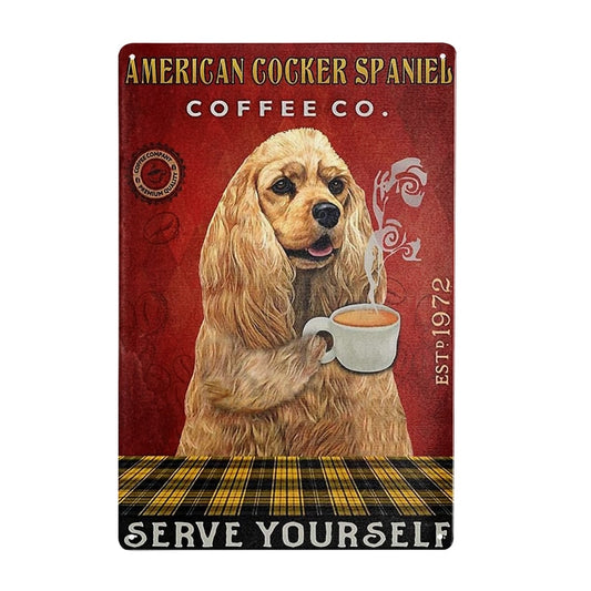 COCKER PLAQUE AMERICAN COCKER SPANIEL COFFEE CO. SERVE YOURSELF