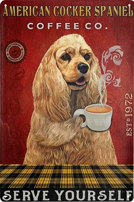 COCKER PLAQUE AMERICAN COCKER SPANIEL COFFEE CO. SERVE YOURSELF