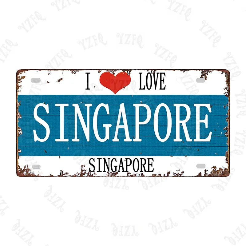 Metallplatte Deko Vintage 🌍 SINGAPUR N° 10 ✔