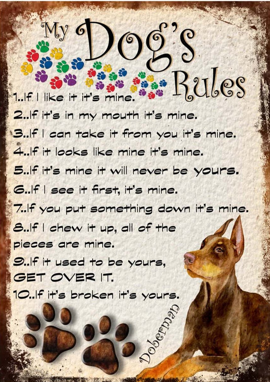 DOBERMAN PLAQUE MY DOG'S RULES