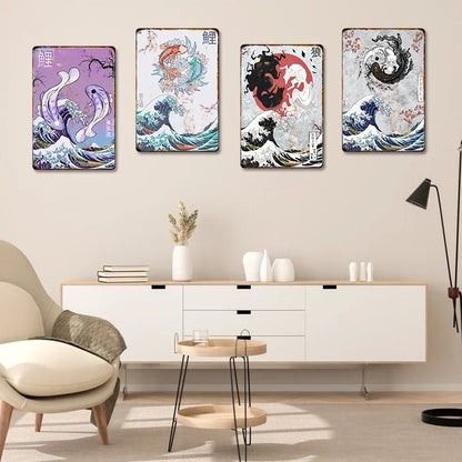 mur salon plaques vagues japon