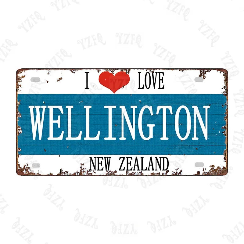 Plaque métal déco vintage 🌍 WELLINGTON Nouvelle Zélande N° 9 ✔