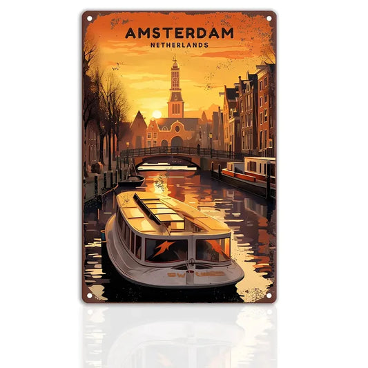 Plaque métal déco vintage 🌍 AMSTERDAM Pays-Bas N° 36 ✔