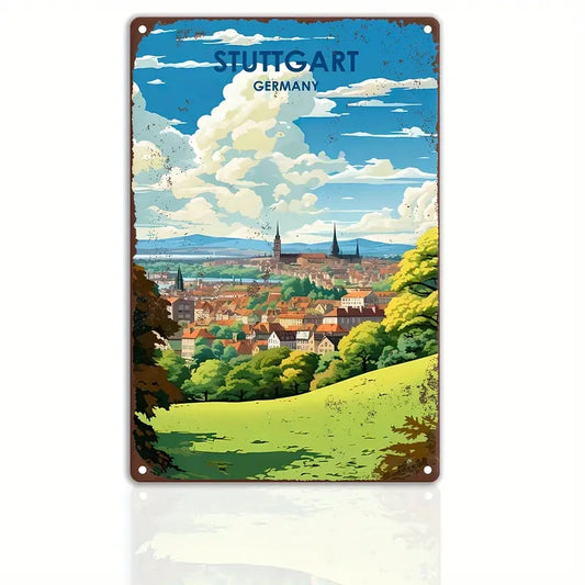 Plaque métal déco vintage 🌎 STUTTGART Allemagne N° 50 ✔