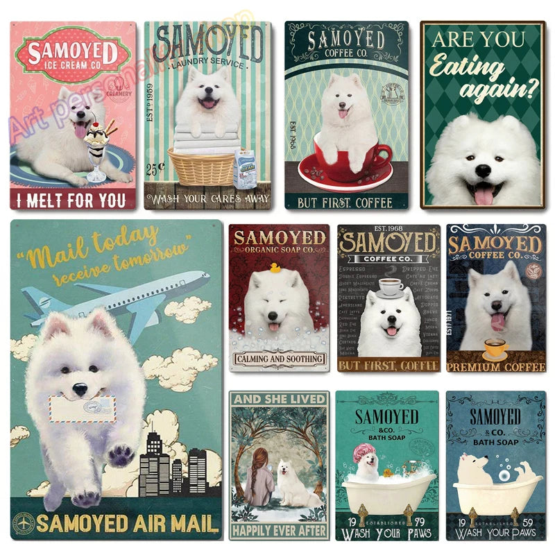 Plaque métal déco vintage 🐕 SAMOYED N° 5