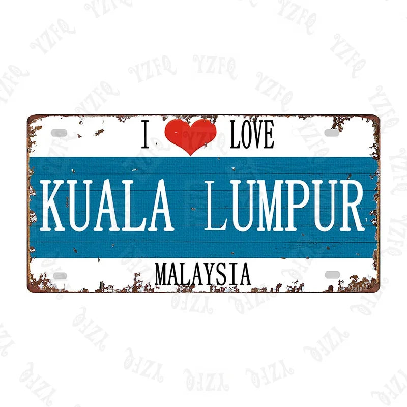 Plaque métal déco vintage 🌍  KUALA LUMPUR N° 7 ✔