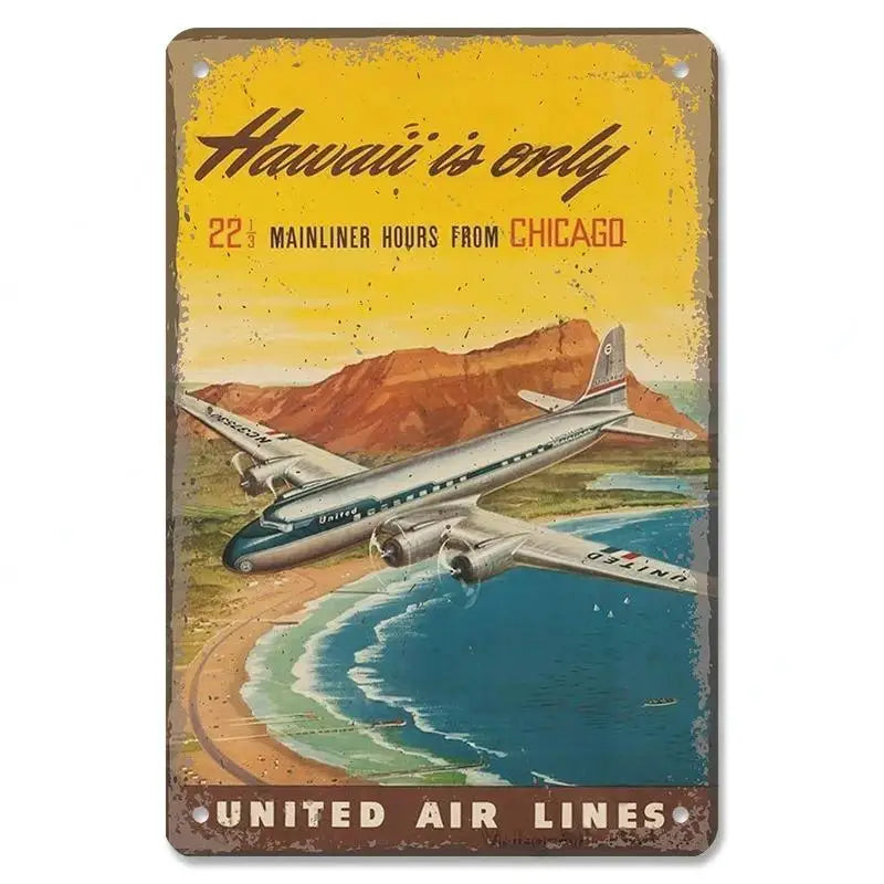 Plaque metal deco vintage 🌎 AVIATION HAWAÏ Etats Unis N° 201 ✔