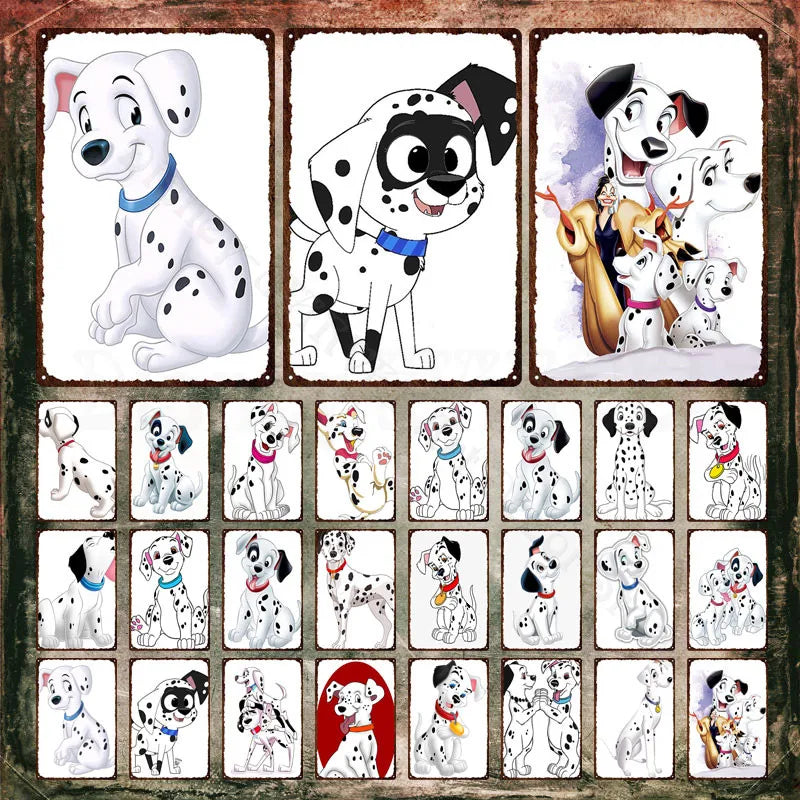 101 Dalmatians Disney Metal Signs Black White Dogs Metal Poster Cute Cartoon Animal Tin Signs Wall Stickers for Home Decoration