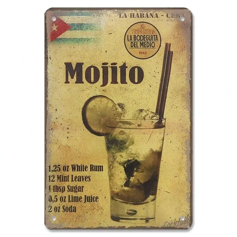 Plaque métal déco vintage🍹🍒 🍾 Cocktail MOJITO N° 1 ✅