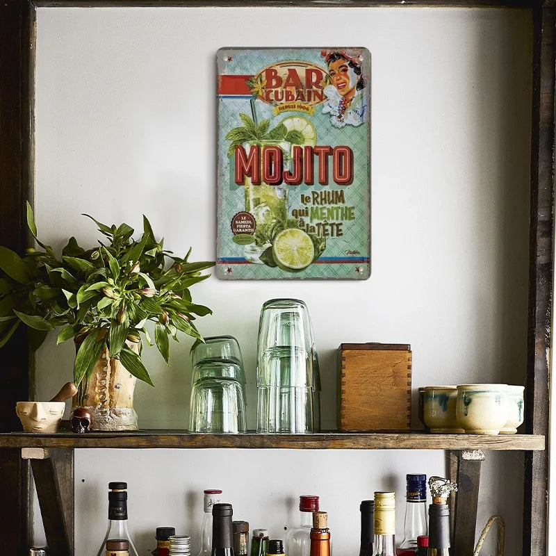 Plaque métal déco vintage🍹🍒 🍾 Cocktail MOJITO N° 2 ✅