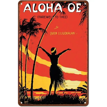 Plaque métal déco vintage 🌎 ALOHA OE Hawaï Etats Unis N° 115 ✔