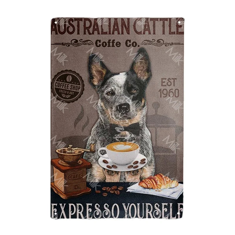 Vintage Australian Cattle Dog Metal Tin Sign for Bathroom Bedroom Toilet Kitchen Home Garage Bar Club Pub Wall Decor
