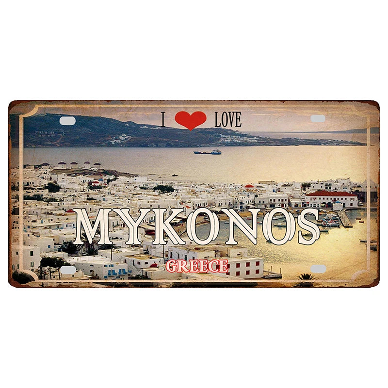 30X15CM Kreta Zakynthos Santorini Griechische Insel Strand Metall Zinn Zeichen Reise Souvenir Wand Shop Home Art Decor DC-1358B