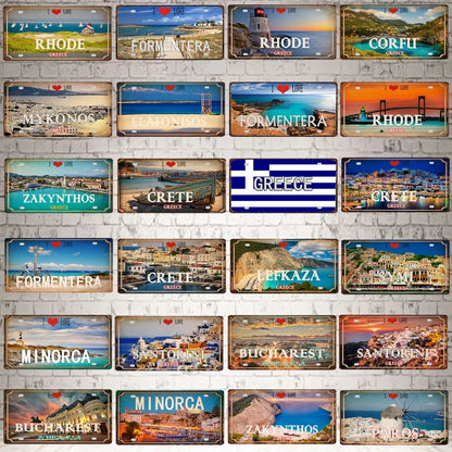 30X15CM Kreta Zakynthos Santorini Griechische Insel Strand Metall Zinn Zeichen Reise Souvenir Wand Shop Home Art Decor DC-1358B