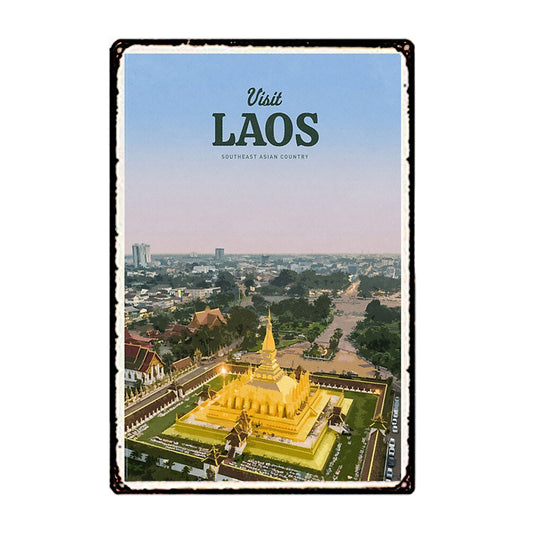 Plaque métal déco vintage 🌎 LAOS N° 3 ✔