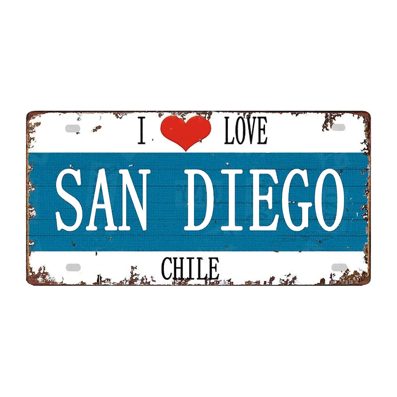 Plaque métal déco vintage 🌍 SAN DIEGO Chili N° 9 ✔