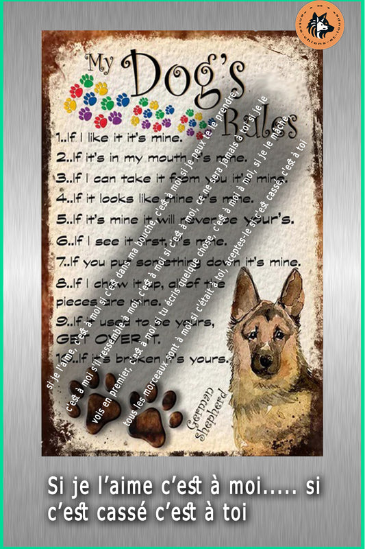 BERGER ALLEMAND PLAQUE DOGS RULES TRADUCTION